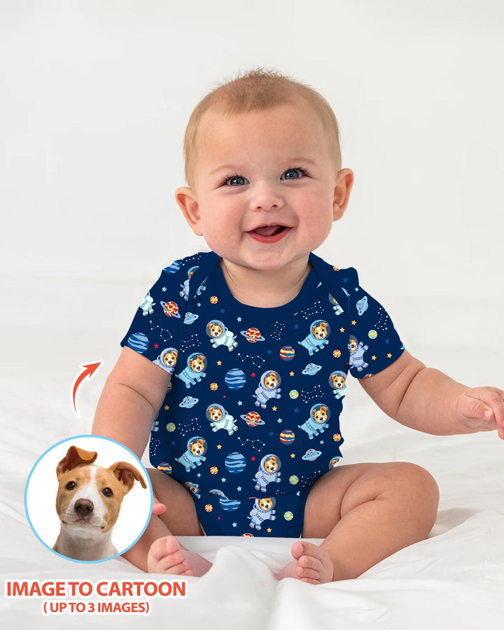 Astronaut Custom Pet Image Family Matching Bamboo Bodysuit