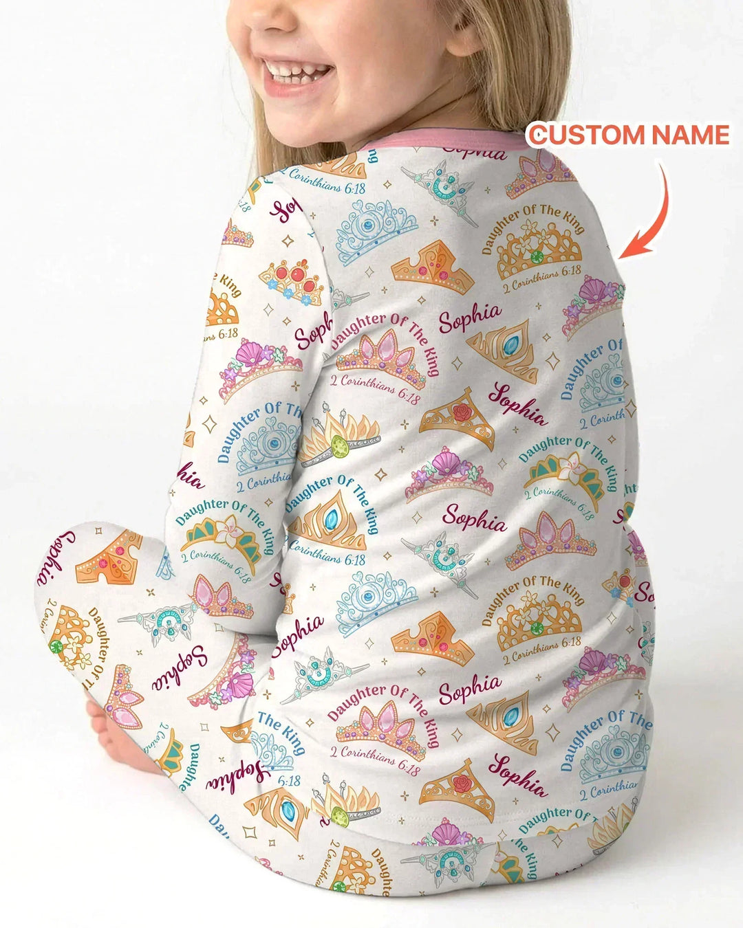 Conjunto de pijama de dos piezas de bambú de manga larga con nombre personalizado "Hija del Rey"