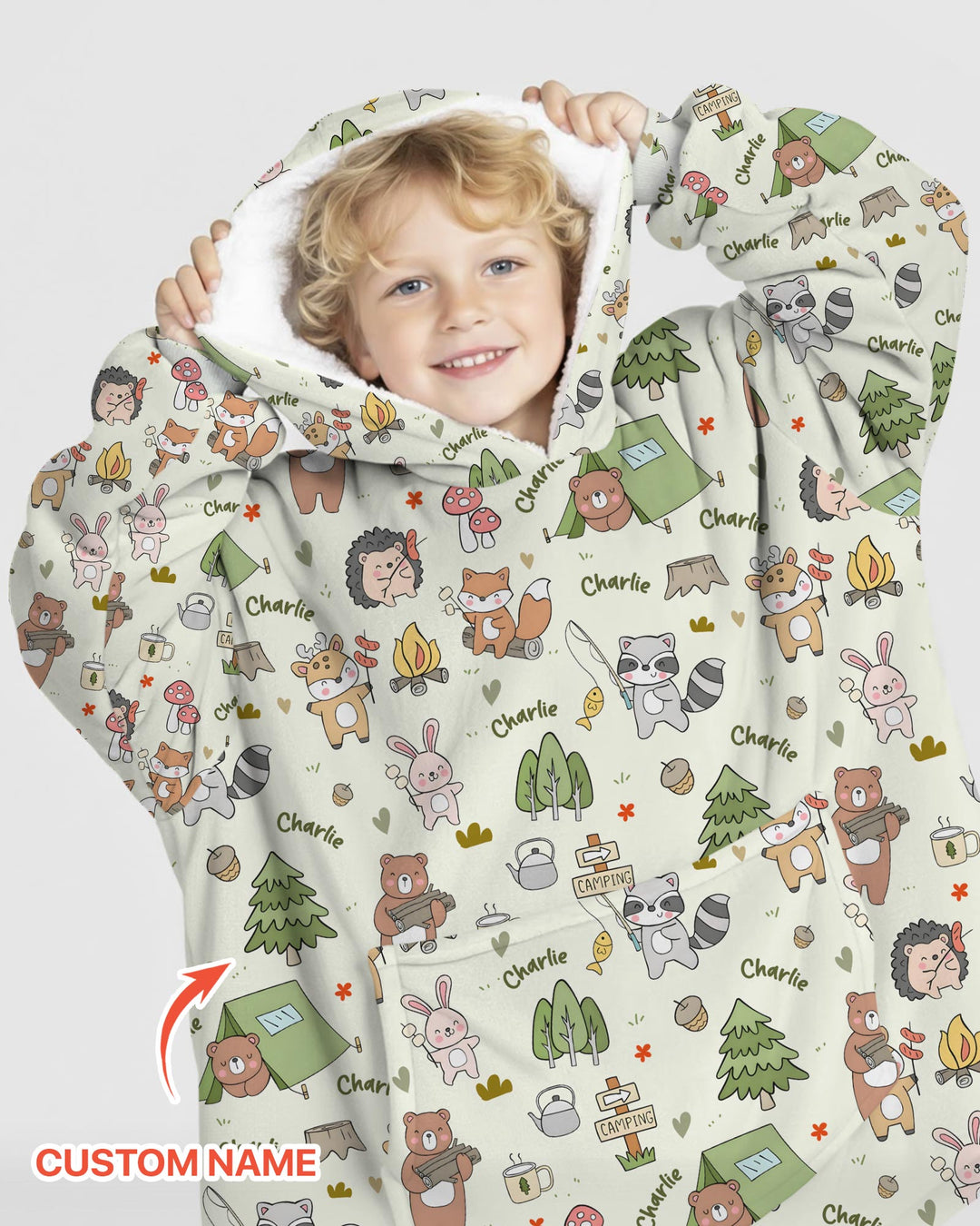Custom Name Little Camp Buddies Bamboo Blanket Hoodie