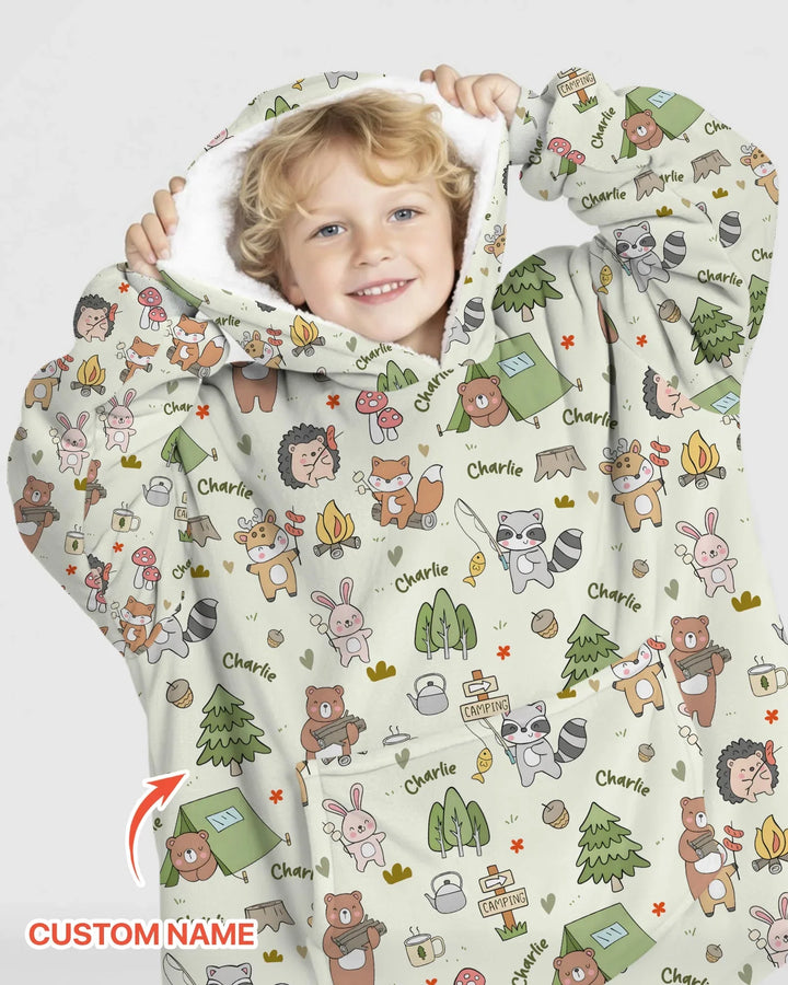 Custom Name Little Camp Buddies Bamboo Blanket Hoodie