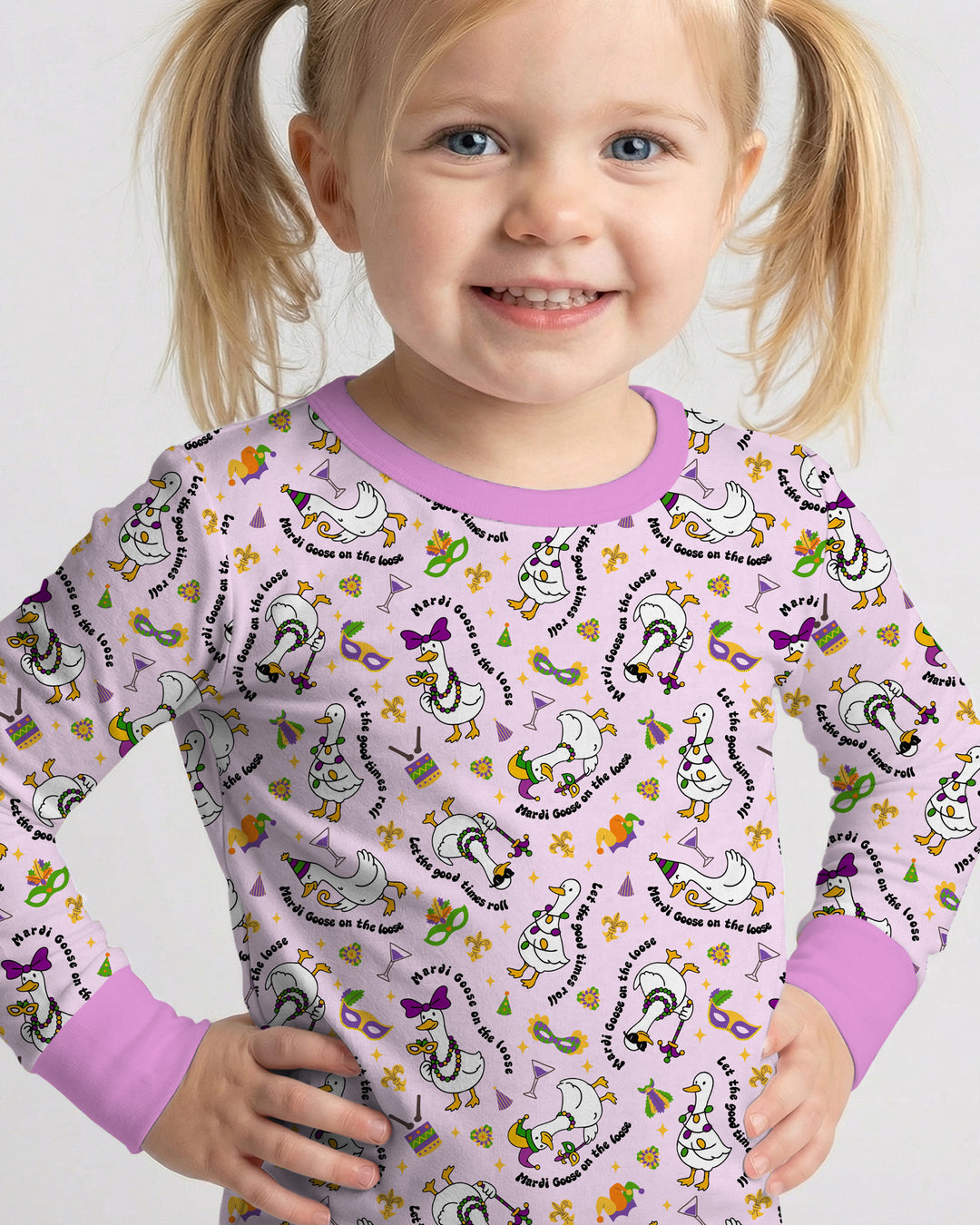 Mardi Gras Silly Goose Two Piece Long Sleeve Pajama Set