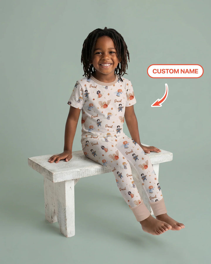 Guardian Angels Custom Name Bamboo Two Piece Short Sleeve Pajama Set
