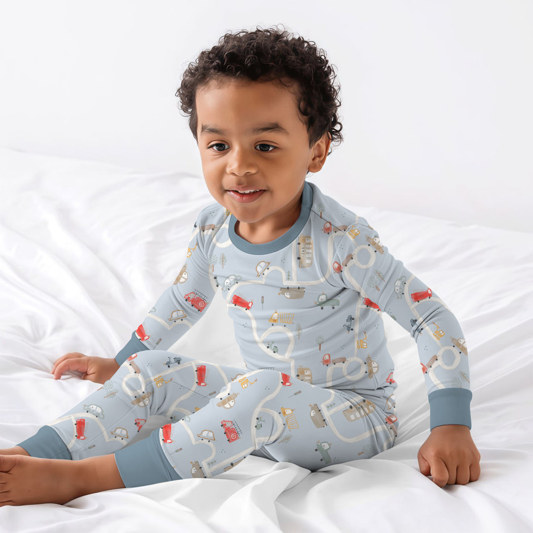 Car Route Map Two Piece Long Sleeve Pajama Set