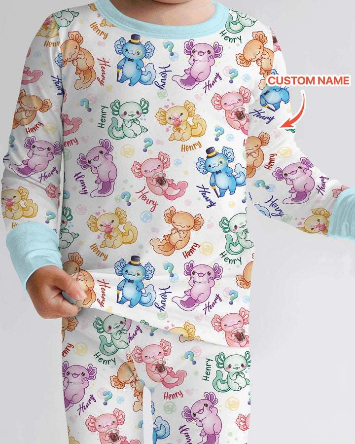 Conjunto de pijama de dos piezas de manga larga de bambú con preguntas de ajolote