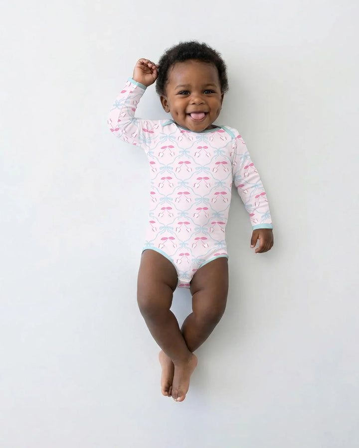 Cherry Baseball Softball Mom and Girl Matching Bamboo Bodysuit