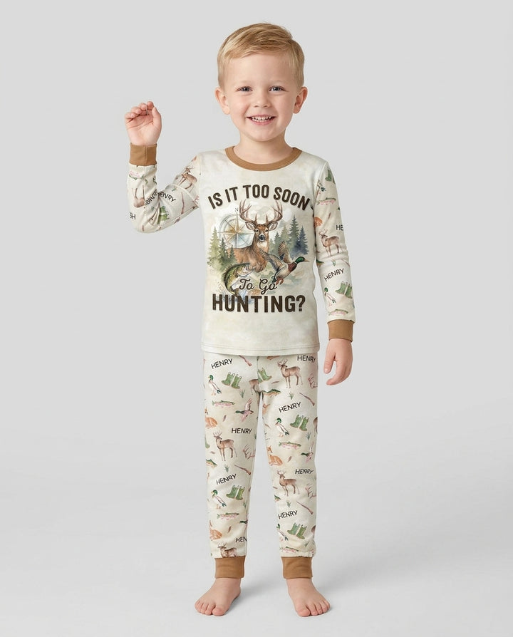 Is It Too Soon To Go Hunting Custom Name Bamboo Two Piece Long Sleeve Pajama Set