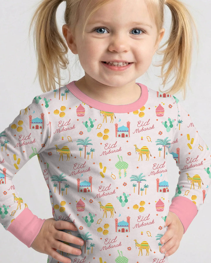 Eid Mubarak Matching Family Two Piece Long Sleeve Pajama Set