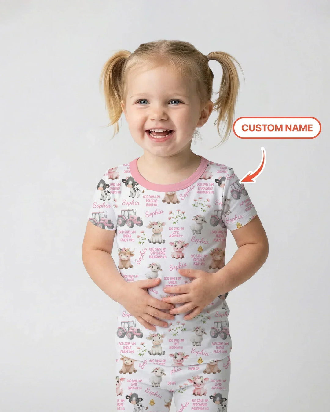 Custom Name God Says I Am Farm Animals Bamboo Two Piece Short Sleeve Pajama Set