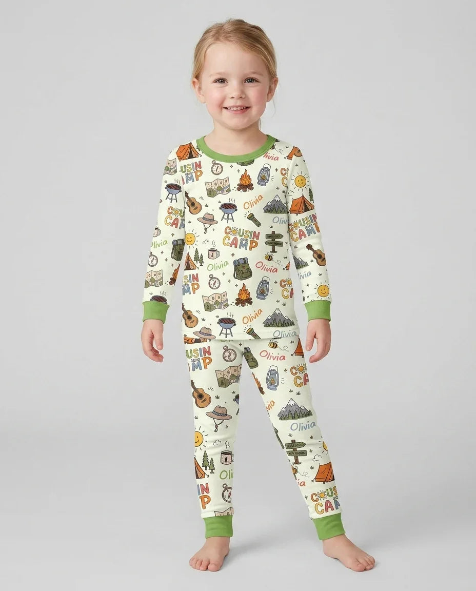 Custom Name Cousin Camp 2026 Bamboo Two Piece Long Sleeve Pajama Set