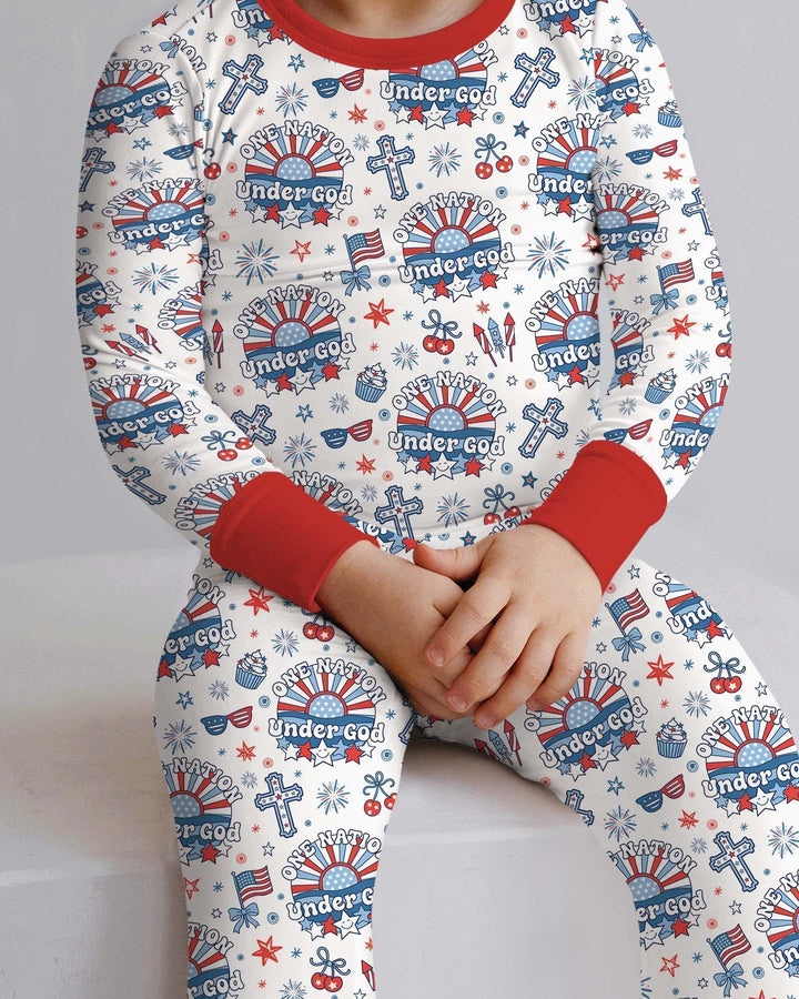 One Nation Under God Family Matching Bamboo Two Piece Long Sleeve Pajama Set