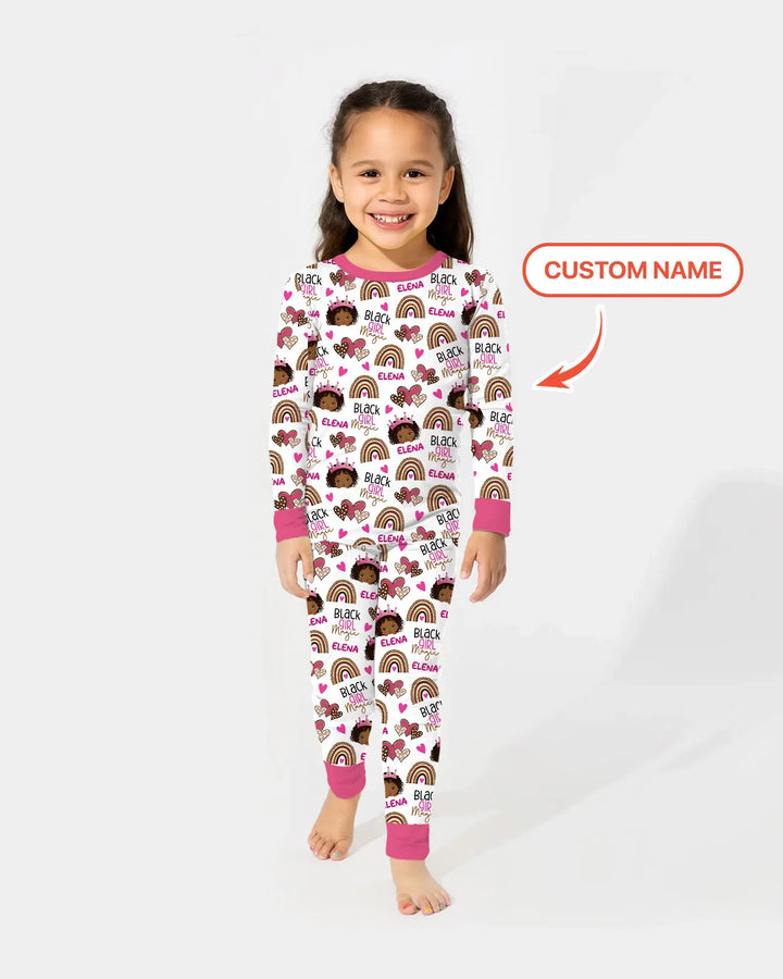 Custom Name Black Girl Magic Bamboo Two Piece Long Sleeve Pajama Set