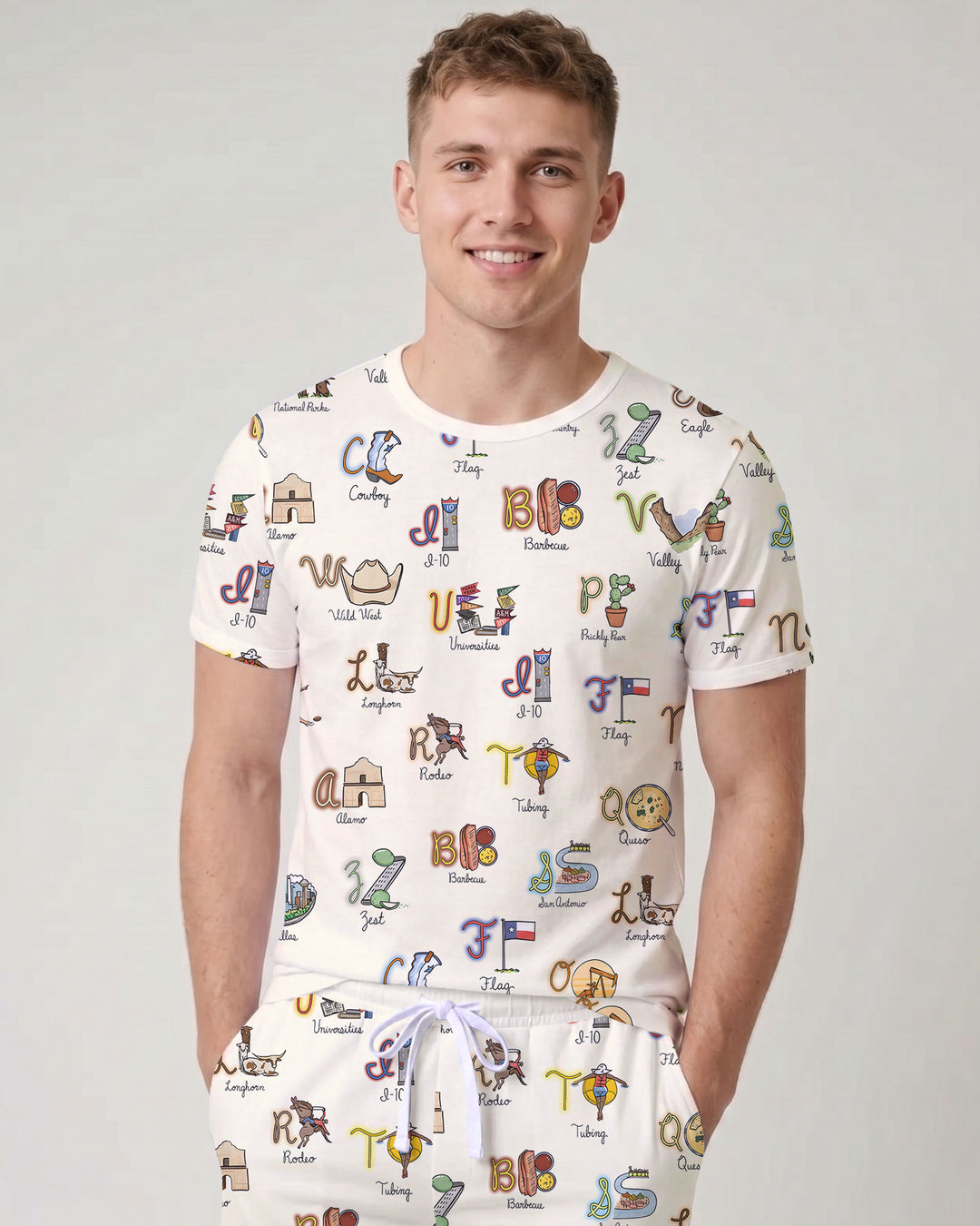 Texas Alphabet Bamboo Men Short Sleeve Short Pajama Set