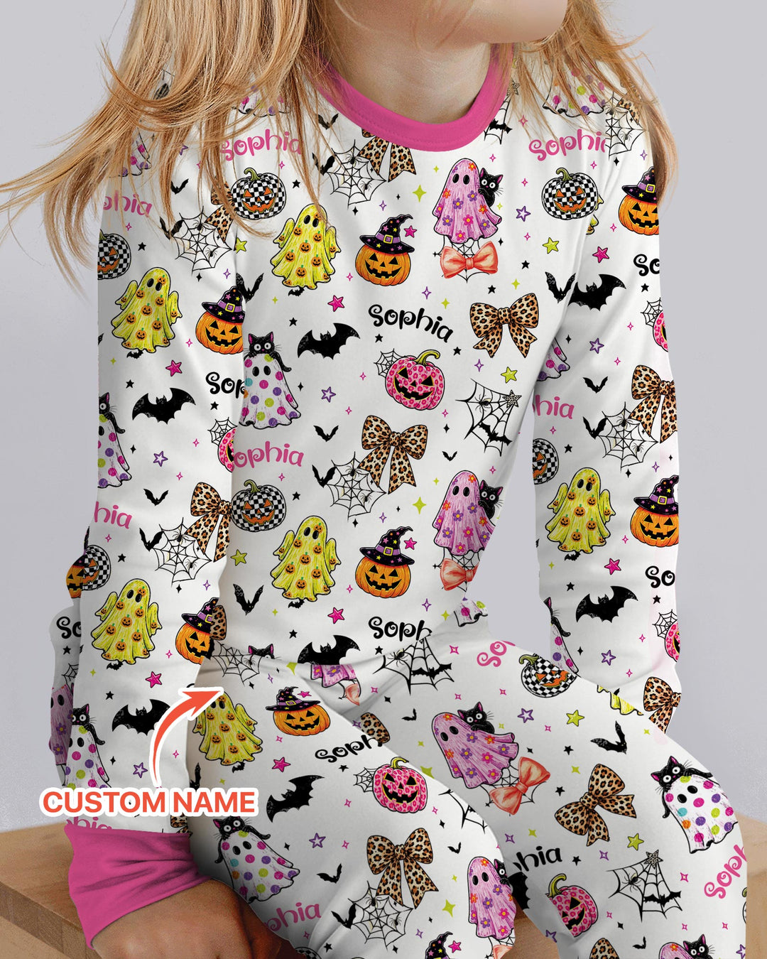 Custom Name Coquette Summerween Bamboo Two Piece Long Sleeve Pajama Set