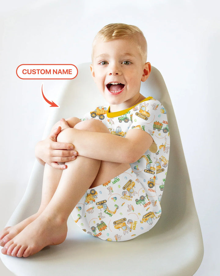Easter Construction Vehicles Custom Name Two Piece Short Sleeve Shorts Pajama Set