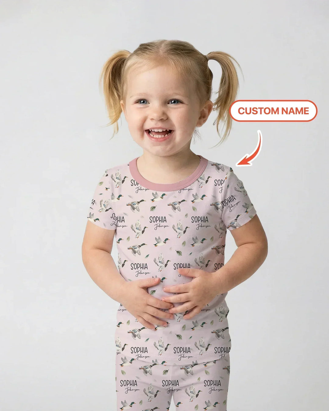 Custom Name Mallard Duck Bamboo Two Piece Short Sleeve Pajama Set
