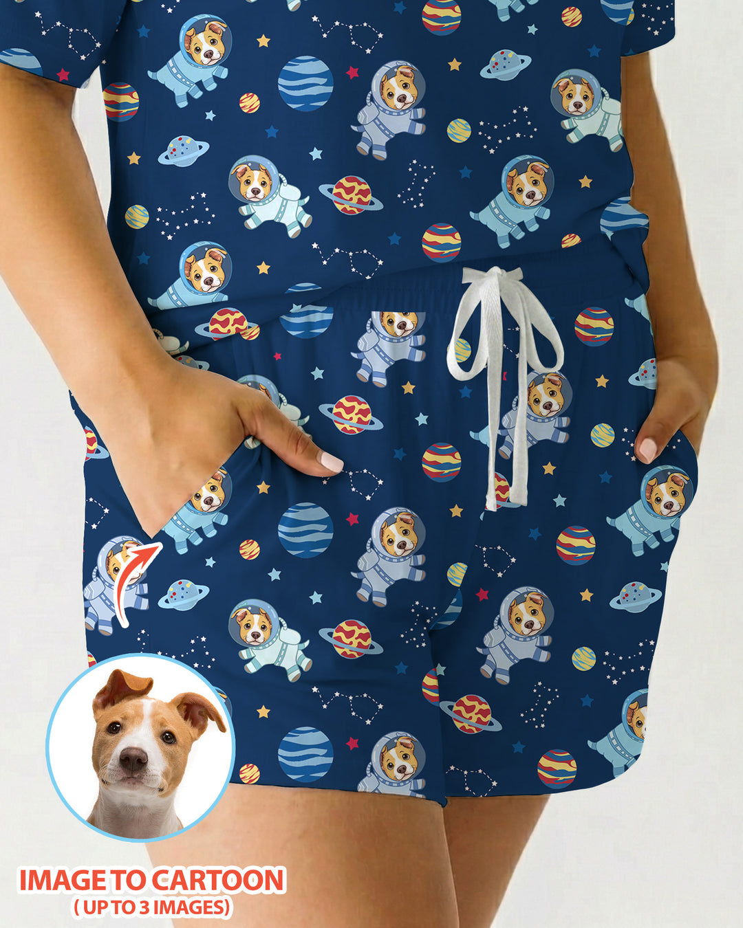 Astronaut Custom Pet Image Family Matching Bamboo Women Short Sleeve Short Pajama Set
