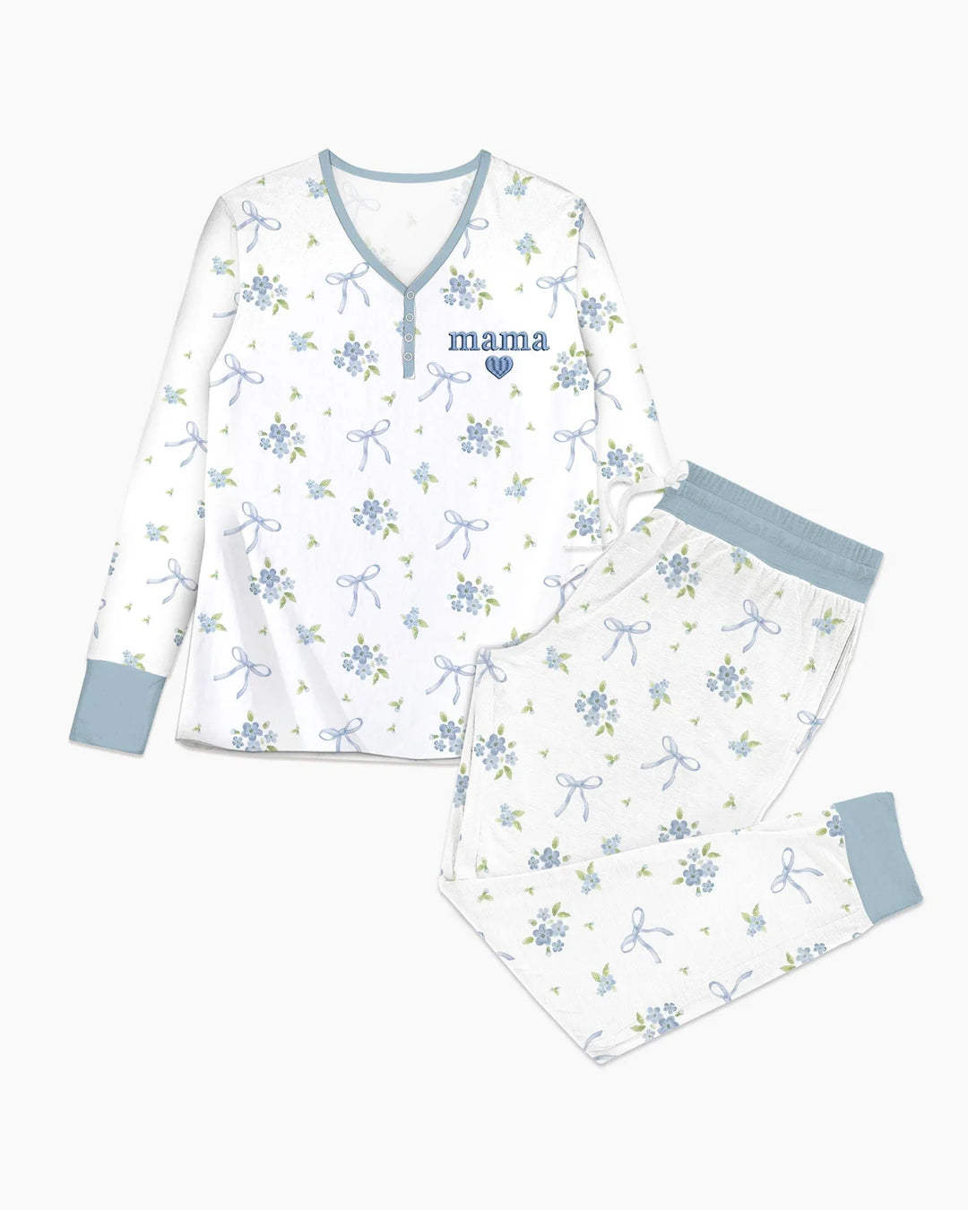 Mommy and Me Matching Embroidered Baby Bamboo Women Pajama Set