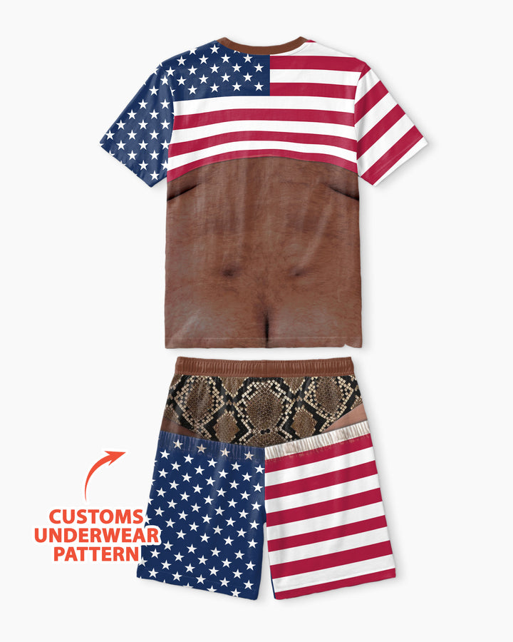 Funny Patriotic Bamboo Men Short Sleeve Short Pajama Set
