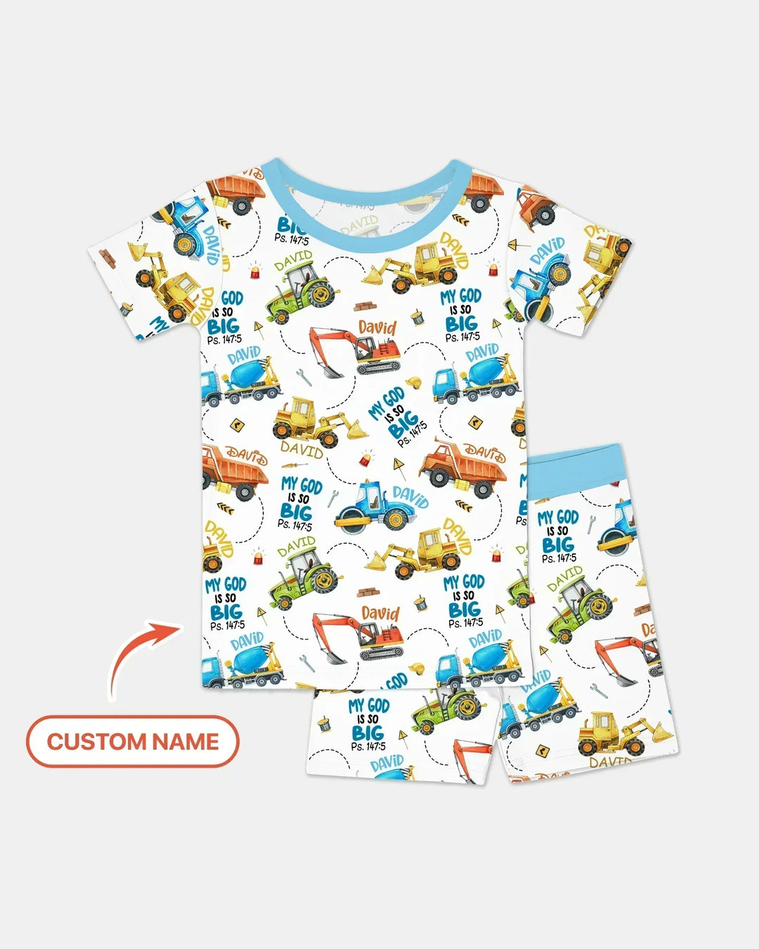 Conjunto de pijama de bambú de dos piezas con nombre personalizado "My God Is So Big" de manga corta y pantalones cortos