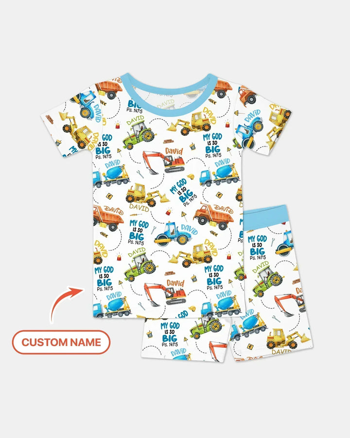 Conjunto de pijama de bambú de dos piezas con nombre personalizado "My God Is So Big" de manga corta y pantalones cortos