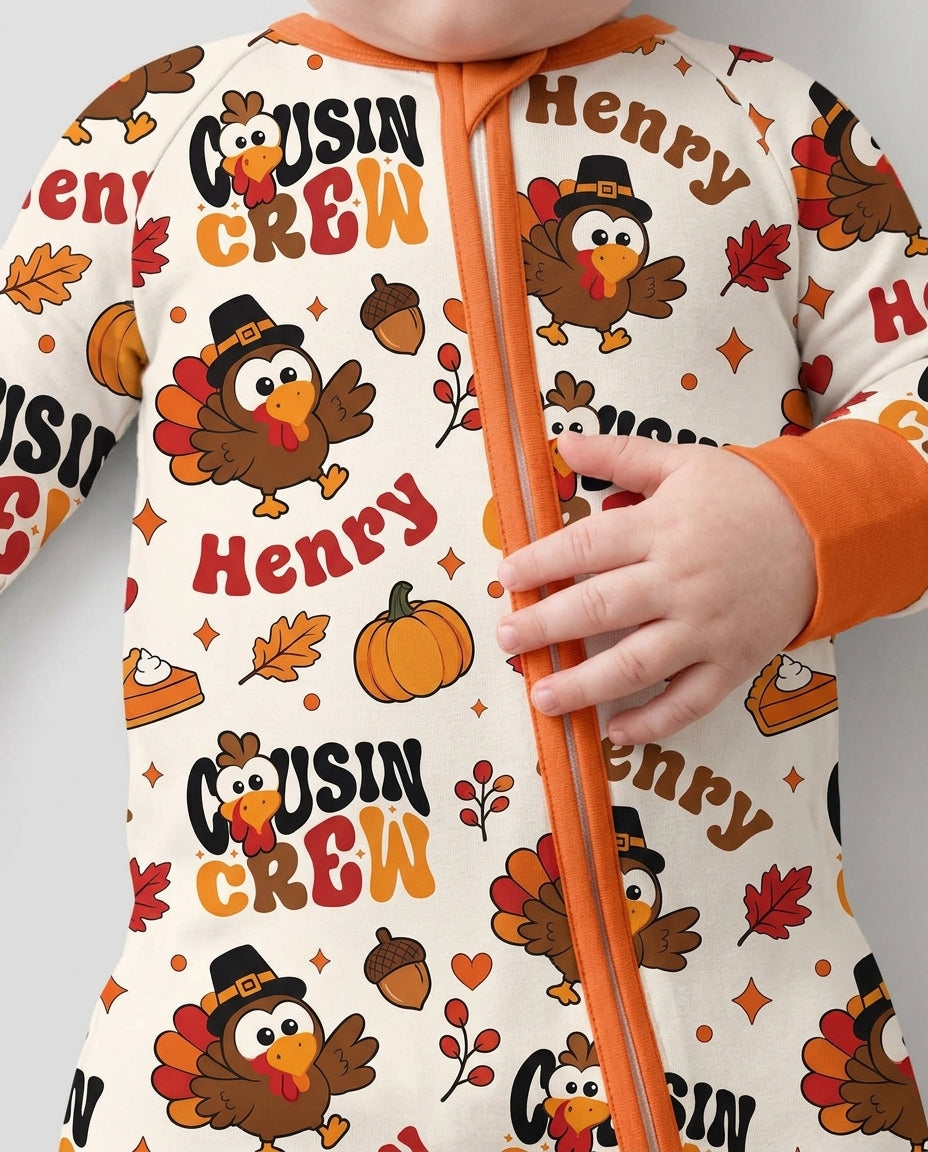 Personalized Cousin Crew Thanksgiving Bamboo Convertible Zippy