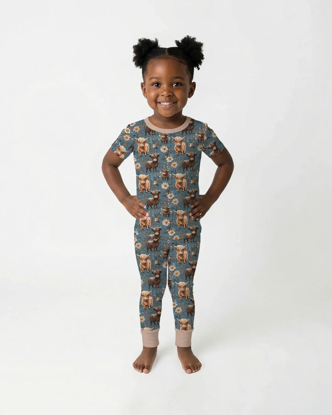 Majestic Highland Cows Family Matching Bamboo Two Piece Short Sleeve Pajama Set