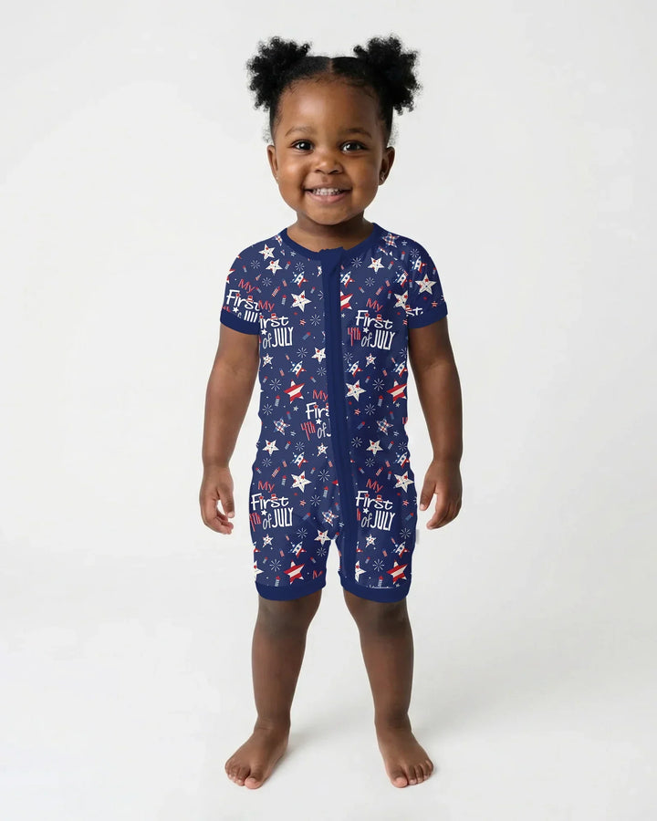 My First 4th of July Star Striped  Bamboo Shorty Zippy
