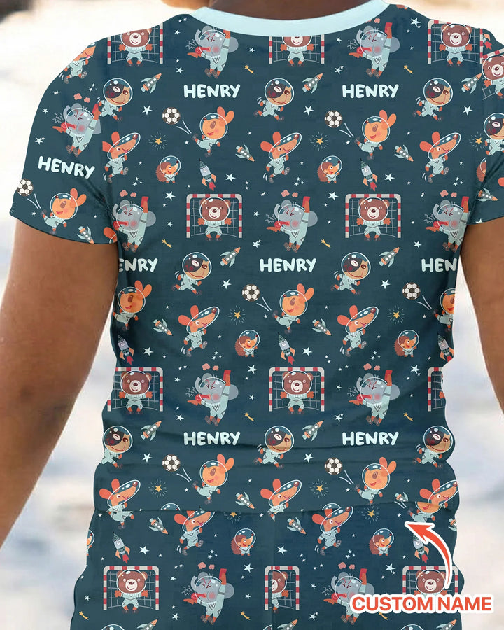 Space Soccer Bamboo Two Piece Short Sleeve Pajama Set