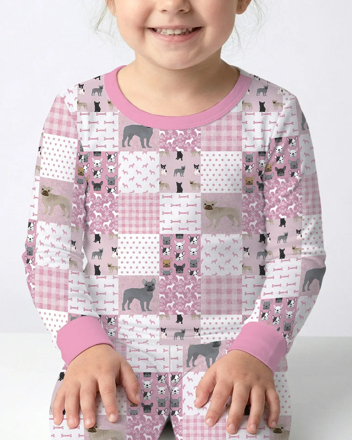 Frenchies Patchwork Family Matching Two Piece Long Sleeve Pajama Set