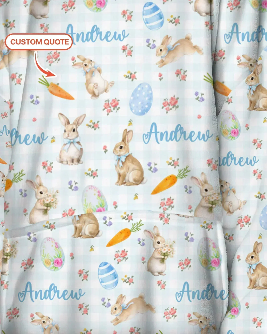 Custom Name Bunny Garden Blanket Hoodie