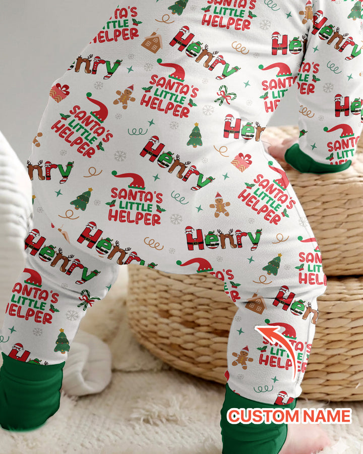 Pijama-mono convertible de bambú "El Pequeño Ayudante de Santa" personalizado