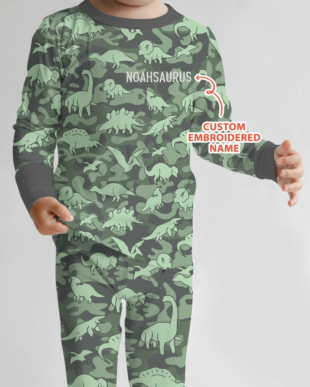Custom Name Embroidered Matching With Dadasaurus Bamboo Two Piece Long Sleeve Pajama Set