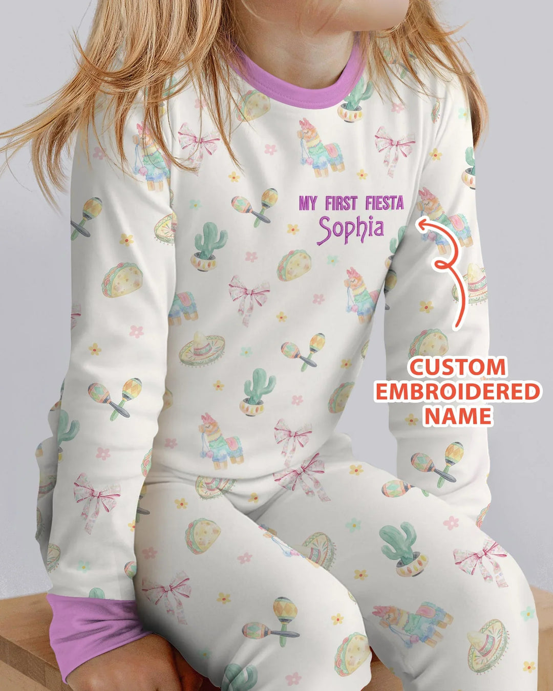 Embroidered My First Cinco De Mayo  Bamboo Two Piece Long Sleeve Pajama Set