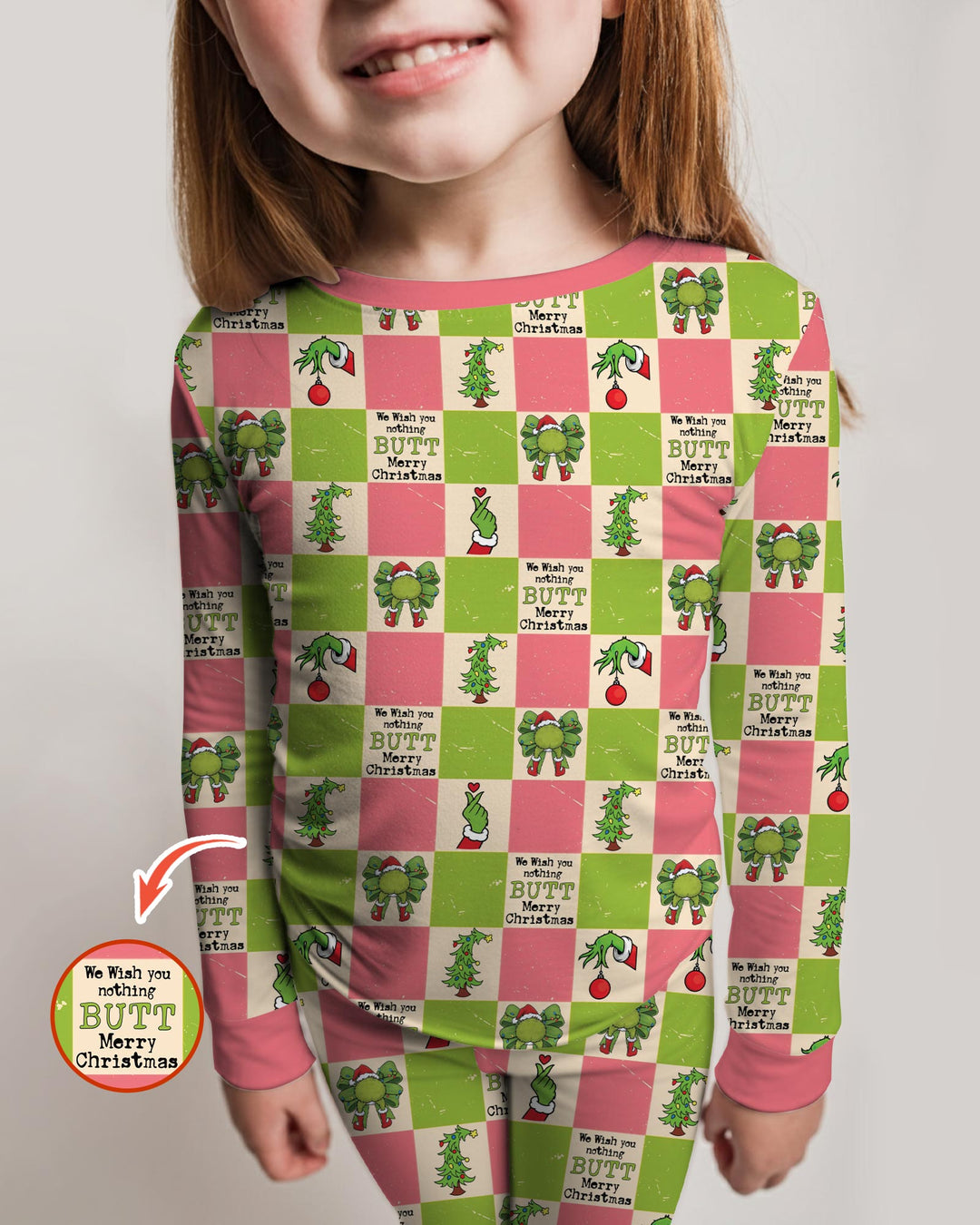 Nothing Butt Merry Christmas Checkerboard Bamboo Two Piece Long Sleeve Pajama Set