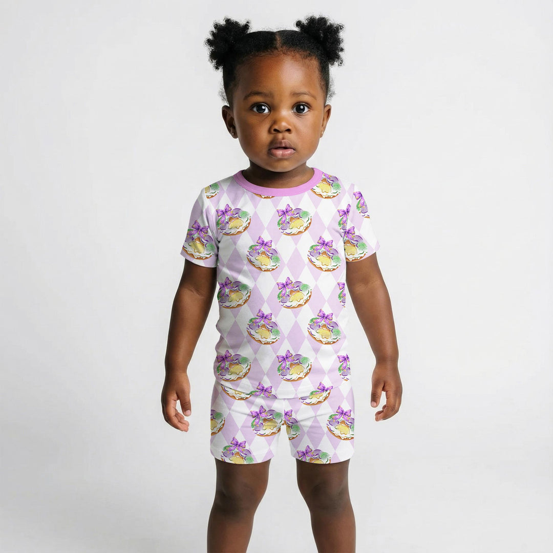 Mardi Gras Donut Two Piece Short Sleeve Shorts Pajama Set
