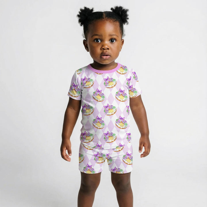 Mardi Gras Donut Two Piece Short Sleeve Shorts Pajama Set