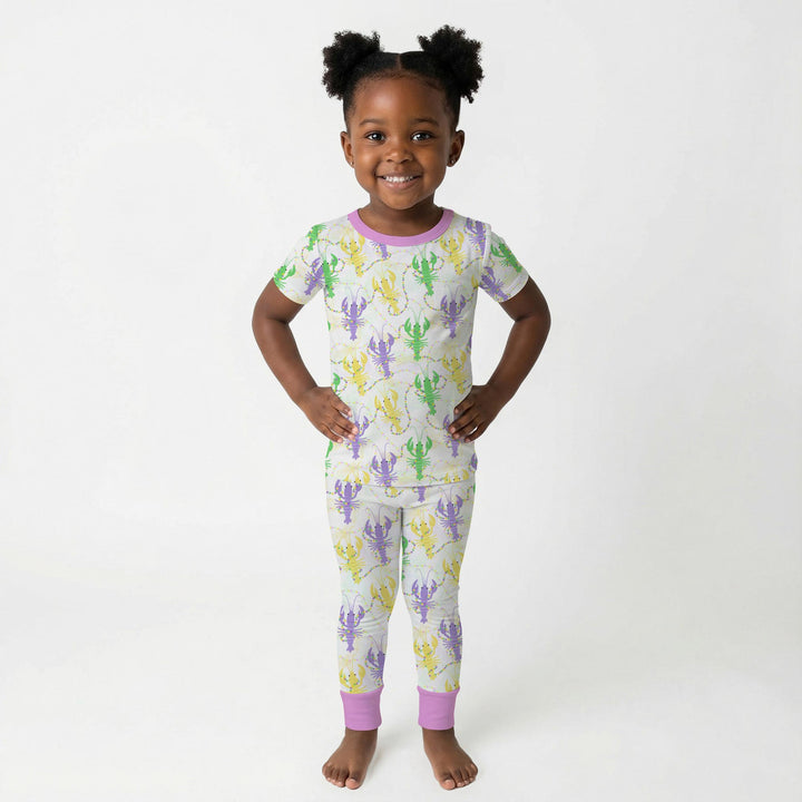 Mardi Gras Crawfish Family Matching Two Piece Short Sleeve Pajama Set