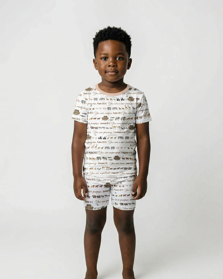 Biblical Noah's Ark Bamboo Two Piece Short Sleeve Shorts Pajama Set