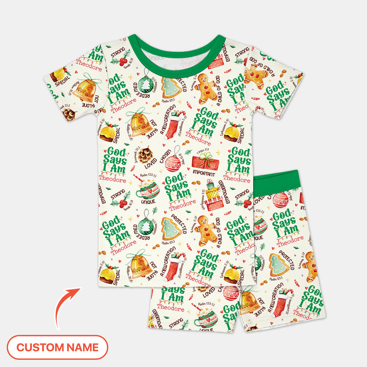 God Says I Am Custom Name Joyful Christmas Two Piece Short Sleeve Shorts Pajama Set