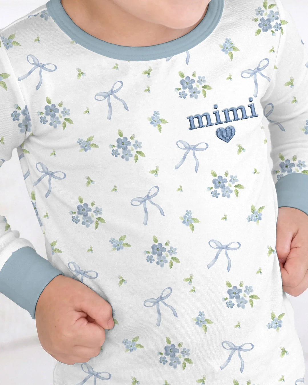 Mommy and Me Matching Embroidered Baby Bamboo Two Piece Long Sleeve Pajama Set