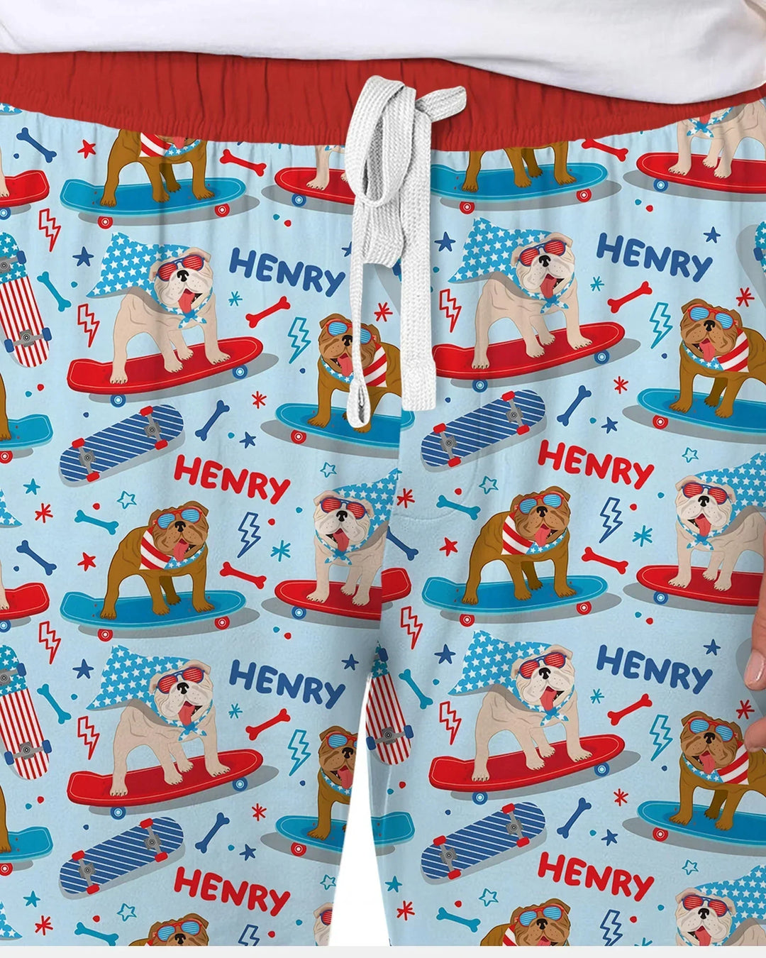 Personalized Patriotic Skate Pups Family Matching Men's Pajama Set