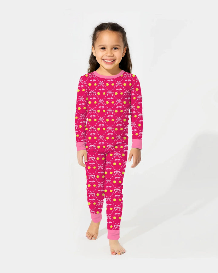 Cherry Baseball Softball Mom and Girl Matching Bamboo Two Piece Long Sleeve Pajama Set