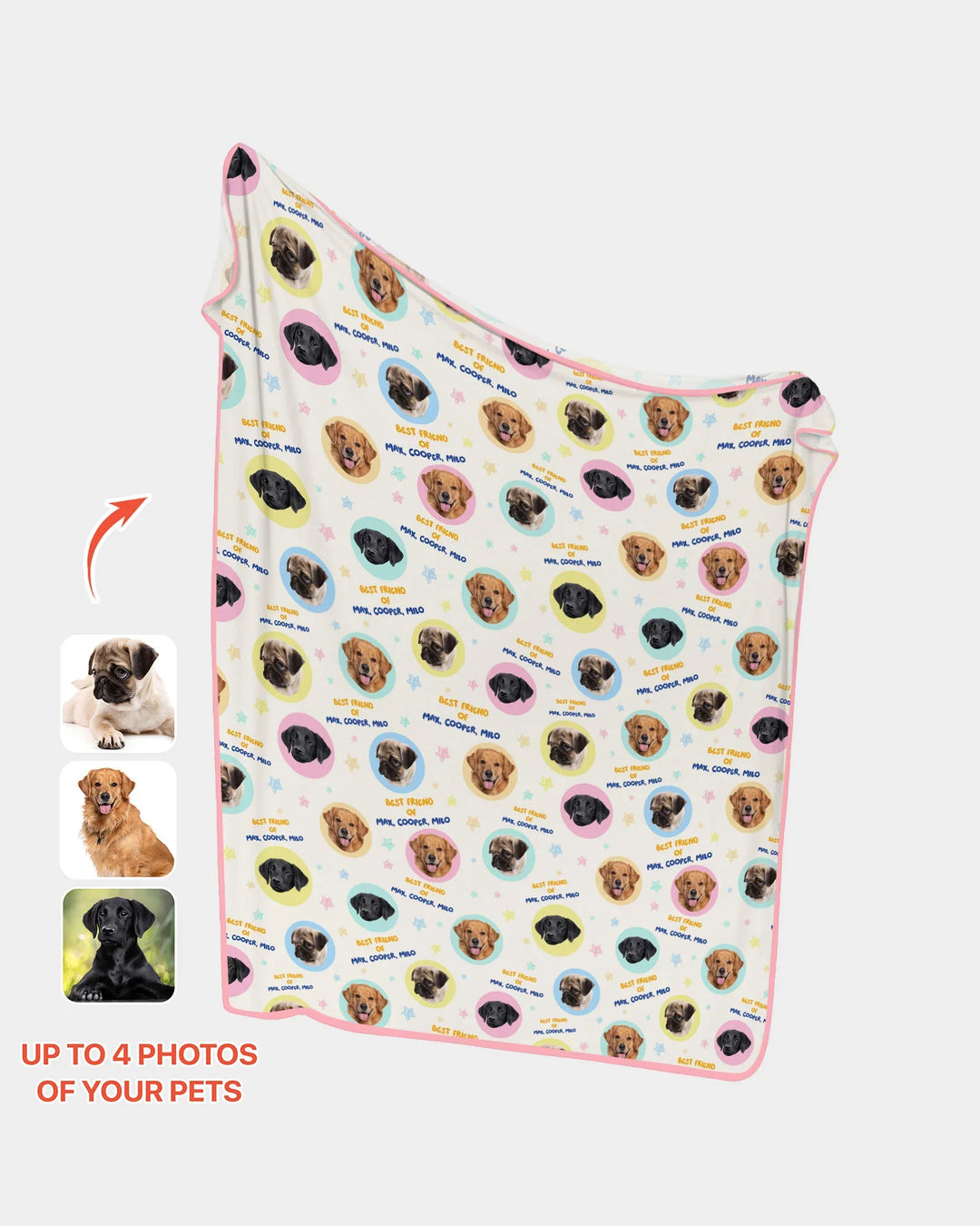 Manta de bambú personalizada con nombre y fotos de mascota para mejor amigo/a