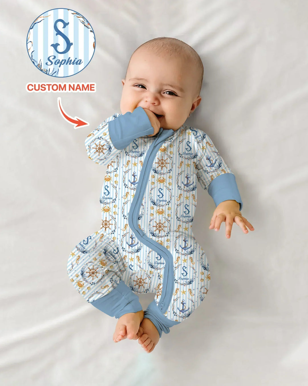 Pijama convertible con cremallera de bambú personalizado "Bon Voyage"