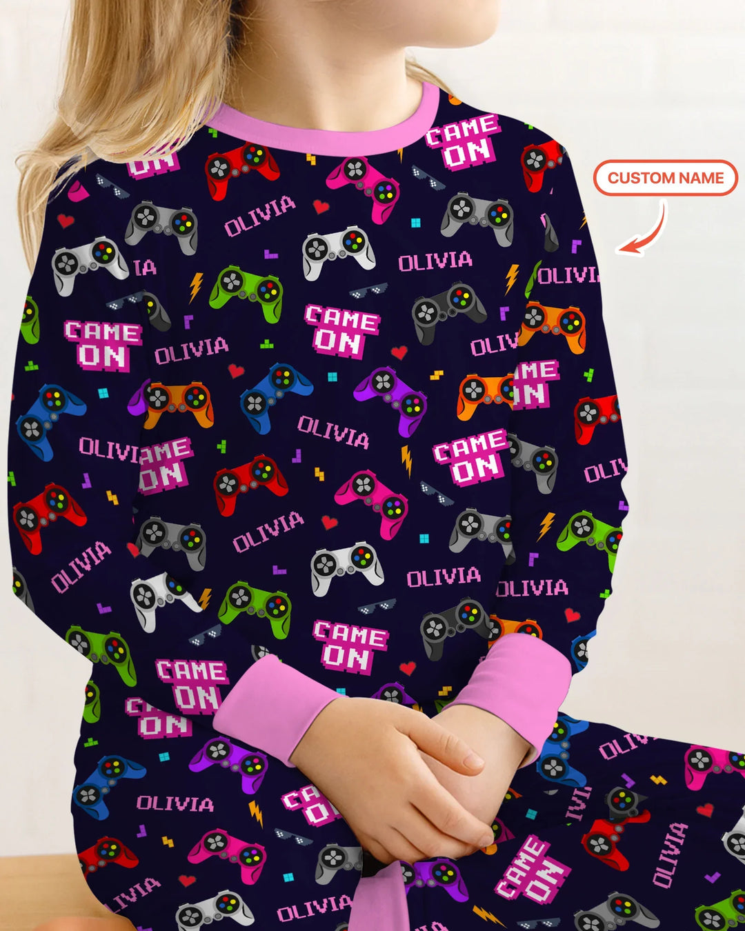 Custom Name Game On Family Matching Bamboo Two Piece Long Sleeve Pajama Set