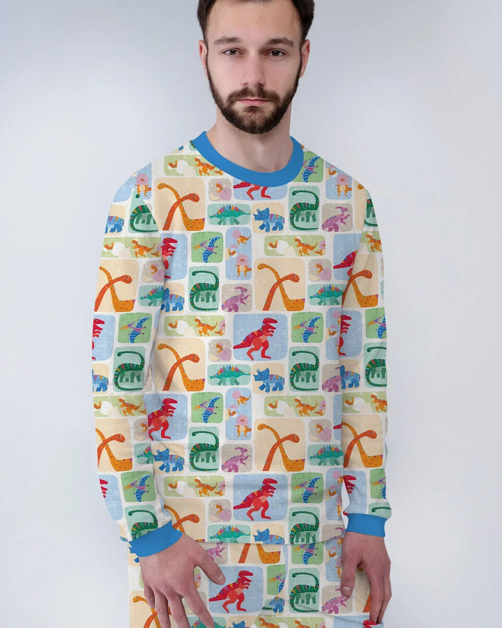 Rainbow Dino Friends Family Matching Bamboo Men's Pajama Set