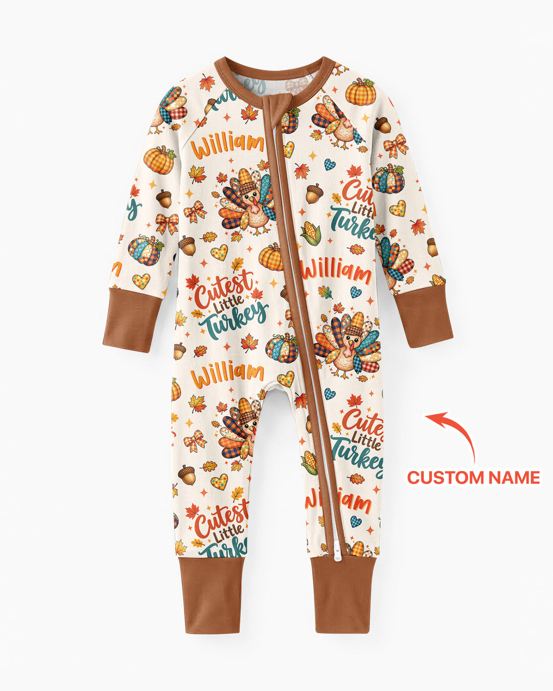 Custom Name Cutest Little Turkey Bamboo Convertible Zippy