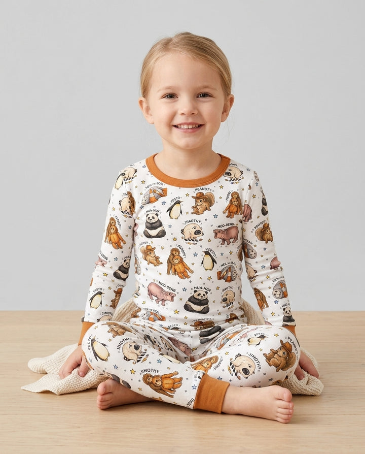 Cute Viral Animals Bamboo Two Piece Long Sleeve Pajama Set