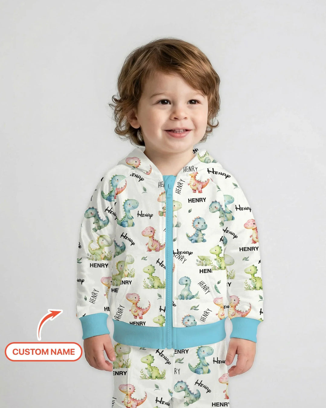 Dinosaur Custom Name Zip Hoodie