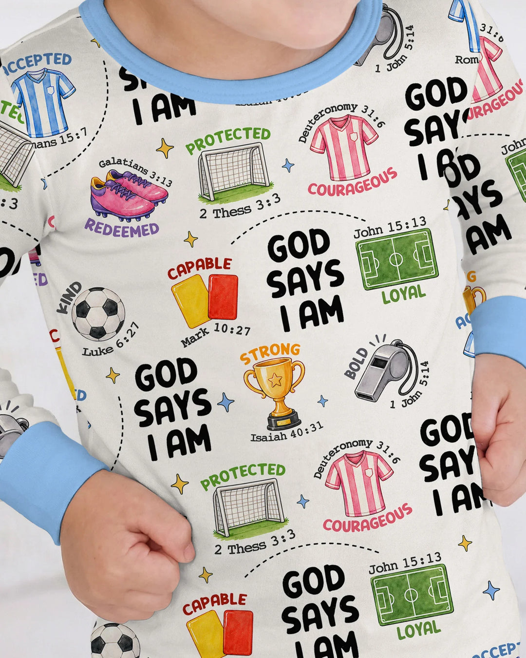God Says I Am Soccer Bamboo Two Piece Long Sleeve Pajama Set